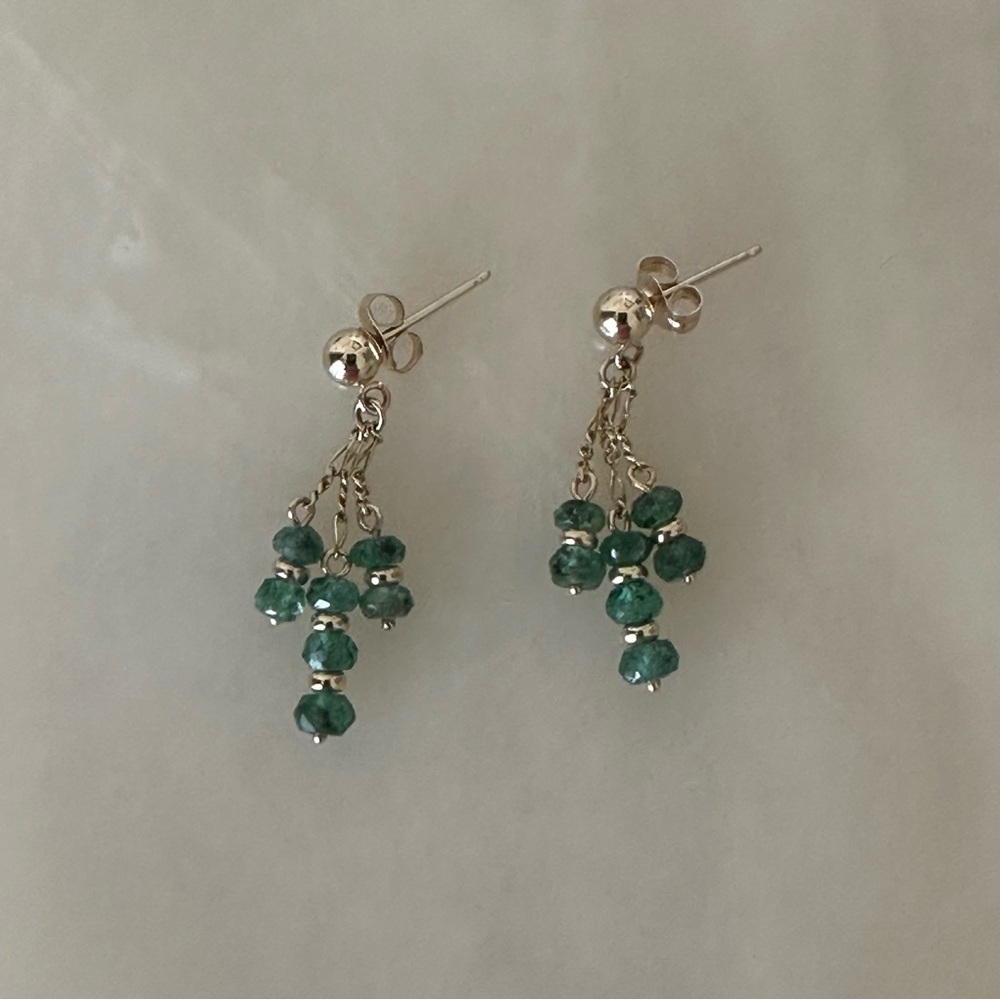 14k Solid Gold Emerald Dangle Earrings - image 5